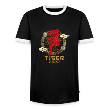 Happy Chinese New Year 2022 - Zodiac Sign - Men's Ringer Shirt - black/white - Front - AI Model Female 172 light (172cm) & AI Model Male 178 light (178cm)