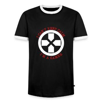 I cant calm - I'm a gamer Tshirt für echte Zocker - Männer Kontrast-T-Shirt - Schwarz/Weiß - Vorne - AI Model Female 172 light (172cm) & AI Model Male 178 light (178cm)