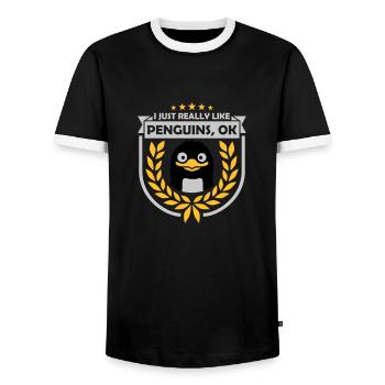 J’aime juste les pingouins - T-shirt contrasté Homme - noir/blanc - Devant - AI Model Female 172 light (172cm) & AI Model Male 178 light (178cm)