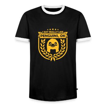 J’aime juste les pingouins - T-shirt contrasté Homme - noir/blanc - Devant - AI Model Female 172 light (172cm) & AI Model Male 178 light (178cm)