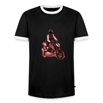 Motocycliste Nakedbike marron - T-shirt contrasté Homme - noir/blanc - Devant - AI Model Female 172 light (172cm) & AI Model Male 178 light (178cm)