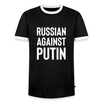 Russian against Putin white - Men's Ringer Shirt - black/white - Front - AI Model Female 172 light (172cm) & AI Model Male 178 light (178cm)