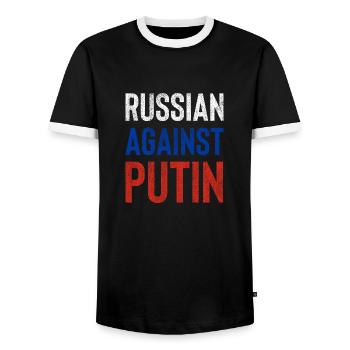 Russian against Putin russia flag grunge - Men's Ringer Shirt - black/white - Front - AI Model Female 172 light (172cm) & AI Model Male 178 light (178cm)