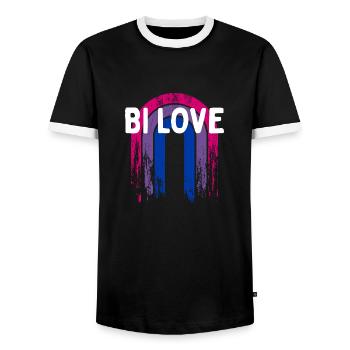 Bi Love Bisexual Couples Bi Pride Lovers LGBTQ - Men's Ringer Shirt - black/white - Front - AI Model Female 172 light (172cm) & AI Model Male 178 light (178cm)