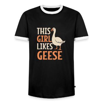 Mädchen mag Gänse ironischer Spruch niedlicher - Männer Kontrast-T-Shirt - Schwarz/Weiß - Vorne - AI Model Female 172 light (172cm) & AI Model Male 178 light (178cm)
