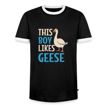 Junge mag Gänse ironischer Spruch niedlicher - Männer Kontrast-T-Shirt - Schwarz/Weiß - Vorne - AI Model Female 172 light (172cm) & AI Model Male 178 light (178cm)