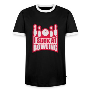 I suck at bowling - Men's Ringer Shirt - black/white - Front - AI Model Female 172 light (172cm) & AI Model Male 178 light (178cm)