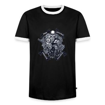 Partnerlook Design From our first meeting - Men's Ringer Shirt - black/white - Front - AI Model Female 172 light (172cm) & AI Model Male 178 light (178cm)