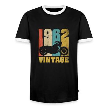 1962 Jahrgang Geburtstag Biker Motorrad Geschenk - Männer Kontrast-T-Shirt - Schwarz/Weiß - Vorne - AI Model Female 172 light (172cm) & AI Model Male 178 light (178cm)