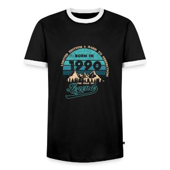 Legends 1990 - Men's Ringer Shirt - black/white - Front - AI Model Female 172 light (172cm) & AI Model Male 178 light (178cm)