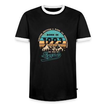 Legends 1993 - Men's Ringer Shirt - black/white - Front - AI Model Female 172 light (172cm) & AI Model Male 178 light (178cm)