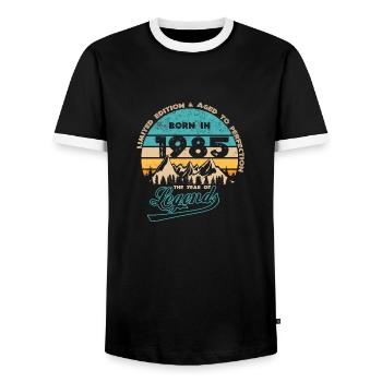 Legends 1985 - Men's Ringer Shirt - black/white - Front - AI Model Female 172 light (172cm) & AI Model Male 178 light (178cm)