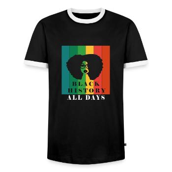 Black History all days - Men's Ringer Shirt - black/white - Front - AI Model Female 172 light (172cm) & AI Model Male 178 light (178cm)