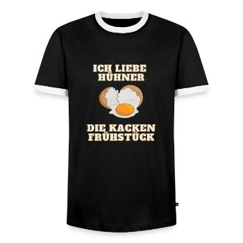 Funny Chicken Spruch - Männer Kontrast-T-Shirt - Schwarz/Weiß - Vorne - AI Model Female 172 light (172cm) & AI Model Male 178 light (178cm)