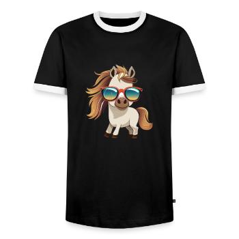 Horse - Men's Ringer Shirt - black/white - Front - AI Model Female 172 light (172cm) & AI Model Male 178 light (178cm)