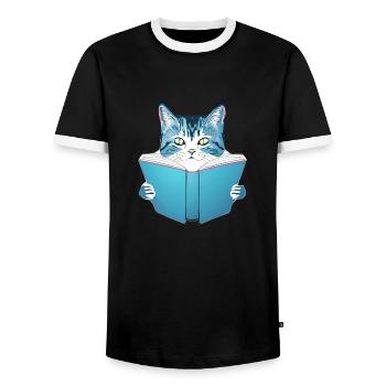 Books Cat Cat Reading Kitten Book Domestic Cat - Men's Ringer Shirt - black/white - Front - AI Model Female 172 light (172cm) & AI Model Male 178 light (178cm)