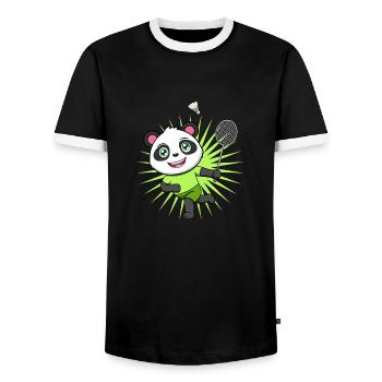 Panda Bear Badminton Player Ironic Hobby Sports - Men's Ringer Shirt - black/white - Front - AI Model Female 172 light (172cm) & AI Model Male 178 light (178cm)