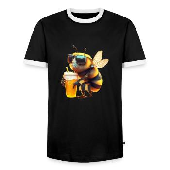 Cool bee with beer and sunglasses - Men's Ringer Shirt - black/white - Front - AI Model Female 172 light (172cm) & AI Model Male 178 light (178cm)