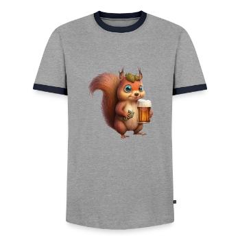 Süßes Eichhörnchen mit Bier - Männer Kontrast-T-Shirt - Grau/Navy  - Vorne - AI Model Female 172 light (172cm) & AI Model Male 178 light (178cm)
