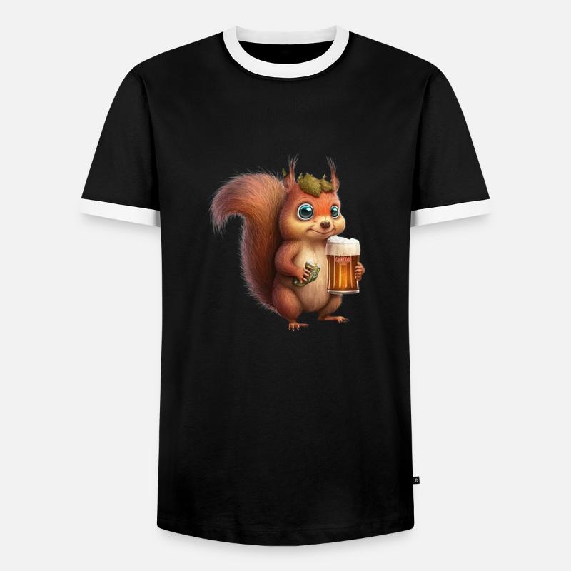 Cute squirrel with beer - Men's Ringer Shirt - black/white