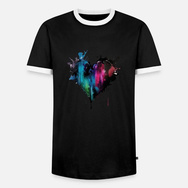 Heart Paint Drop Graffiti - Men's Ringer Shirt - black/white