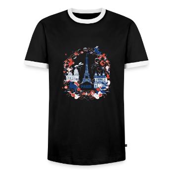 PARIS capitale - T-shirt contrasté Homme - noir/blanc - Devant - AI Model Female 172 light (172cm) & AI Model Male 178 light (178cm)