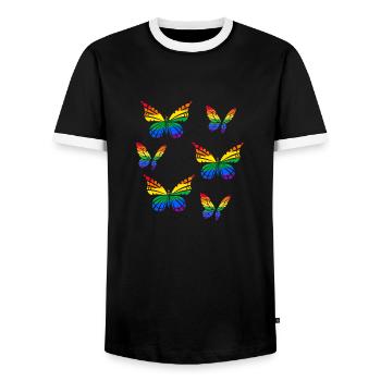 Pride Month - Butterfly - LGBTQ+ Gay Rainbow - Men's Ringer Shirt - black/white - Front - AI Model Female 172 light (172cm) & AI Model Male 178 light (178cm)