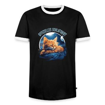Chemise de nuit officielle avec chat mignon - T-shirt contrasté Homme - noir/blanc - Devant - AI Model Female 172 light (172cm) & AI Model Male 178 light (178cm)