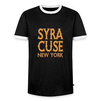 Syracuse - New York - États-Unis USA - T-shirt contrasté Homme - noir/blanc - Devant - AI Model Female 172 light (172cm) & AI Model Male 178 light (178cm)