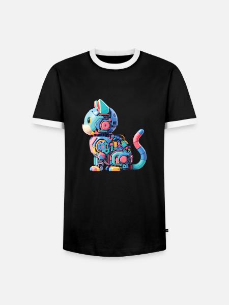 Bunte abstrakte Roboterkatze - Männer Kontrast-T-Shirt - Schwarz/Weiß