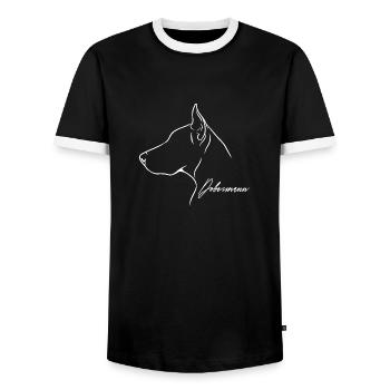 Dobermann Profil Hunde Hund Wilsigns - Männer Kontrast-T-Shirt - Schwarz/Weiß - Vorne - AI Model Female 172 light (172cm) & AI Model Male 178 light (178cm)