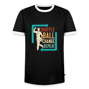 Shuffle, Ball, Change, Repeat Tap Dance Tap Dancer - Men's Ringer Shirt - black/white - Front - AI Model Female 172 light (172cm) & AI Model Male 178 light (178cm)