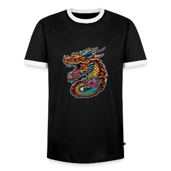 Asiatischer Drache - Japan - Chinesisch - Männer Kontrast-T-Shirt - Schwarz/Weiß - Vorne - AI Model Female 172 light (172cm) & AI Model Male 178 light (178cm)