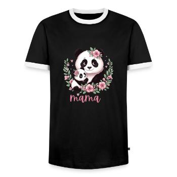Panda Lover I Mama Panda And Cub Mother's Day - Men's Ringer Shirt - black/white - Front - AI Model Female 172 light (172cm) & AI Model Male 178 light (178cm)