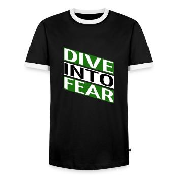 funny sayings bungee jumping courage mindset - Men's Ringer Shirt - black/white - Front - AI Model Female 172 light (172cm) & AI Model Male 178 light (178cm)