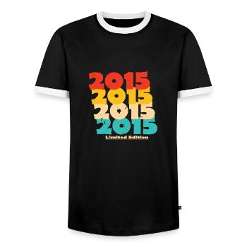 2015: Limited Edition - 9th Anniversary - Men's Ringer Shirt - black/white - Front - AI Model Female 172 light (172cm) & AI Model Male 178 light (178cm)