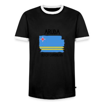 Aruba Flagge - Dutch Caribbean - Karibik - Männer Kontrast-T-Shirt - Schwarz/Weiß - Vorne - AI Model Female 172 light (172cm) & AI Model Male 178 light (178cm)