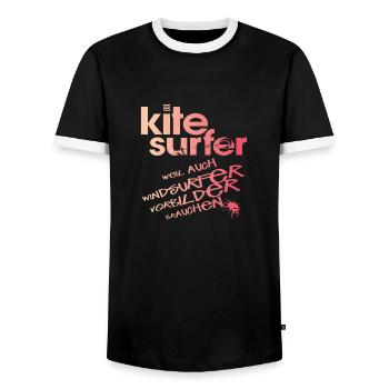 Kitesurfer vs Windsurfer - Männer Kontrast-T-Shirt - Schwarz/Weiß - Vorne - AI Model Female 172 light (172cm) & AI Model Male 178 light (178cm)