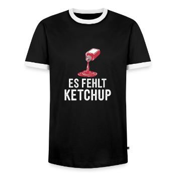 Es fehlt Ketchup. Lustiger Ketchup Spruch - Männer Kontrast-T-Shirt - Schwarz/Weiß - Vorne - AI Model Female 172 light (172cm) & AI Model Male 178 light (178cm)