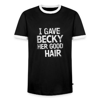 Fierté d’une coiffeuse – j’ai donné à Becky ses beaux cheveux - T-shirt contrasté Homme - noir/blanc - Devant - AI Model Female 172 light (172cm) & AI Model Male 178 light (178cm)