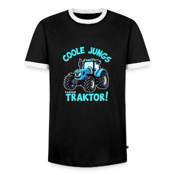 Coole Jungs fahren Traktor Trecker Junge - Männer Kontrast-T-Shirt - Schwarz/Weiß - Vorne - AI Model Female 172 light (172cm) & AI Model Male 178 light (178cm)
