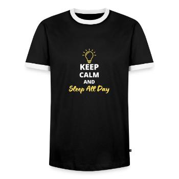 T-shirt fun « Keep Calm and Sleep All Day » - T-shirt contrasté Homme - noir/blanc - Devant - AI Model Female 172 light (172cm) & AI Model Male 178 light (178cm)