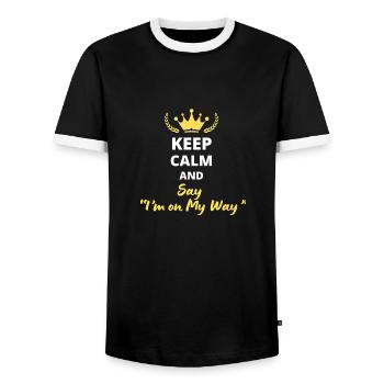 Bleib ruhig und sag "Ich bin auf dem Weg" - Männer Kontrast-T-Shirt - Schwarz/Weiß - Vorne - AI Model Female 172 light (172cm) & AI Model Male 178 light (178cm)