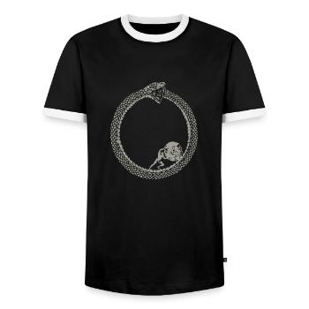 Ouroboros und Sisyphos absurde Philosophie Kunst - Männer Kontrast-T-Shirt - Schwarz/Weiß - Vorne - AI Model Female 172 light (172cm) & AI Model Male 178 light (178cm)