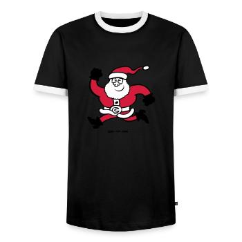Running Santa Claus - Men's Ringer Shirt - black/white - Front - AI Model Female 172 light (172cm) & AI Model Male 178 light (178cm)
