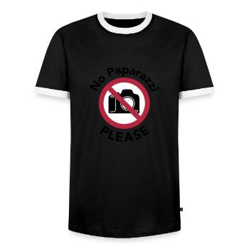 No Paparazzi Please (Almost Famous) - Men's Ringer Shirt - black/white - Front - AI Model Female 172 light (172cm) & AI Model Male 178 light (178cm)