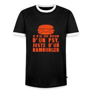 hamburger pas besoin psychologue humour - T-shirt contrasté Homme - noir/blanc - Devant - AI Model Female 172 light (172cm) & AI Model Male 178 light (178cm)