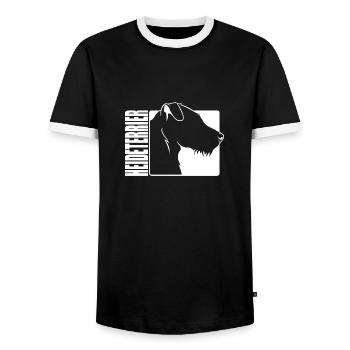 Heath Terrier Profile Dogs Hunting Dogs Wilsigns - Men's Ringer Shirt - black/white - Front - AI Model Female 172 light (172cm) & AI Model Male 178 light (178cm)