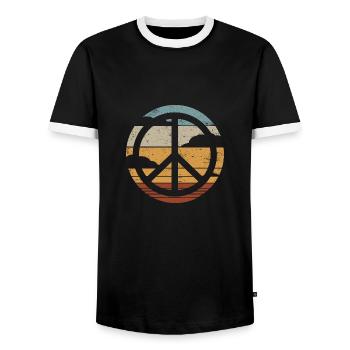 Peace Sign Retro Design Peace Sign - Men's Ringer Shirt - black/white - Front - AI Model Female 172 light (172cm) & AI Model Male 178 light (178cm)