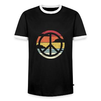 Retro Design Peace Sign Peace Sign - Men's Ringer Shirt - black/white - Front - AI Model Female 172 light (172cm) & AI Model Male 178 light (178cm)